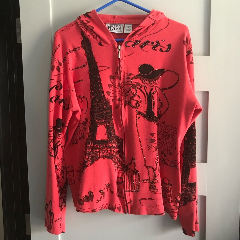 Paris Embellished Coral hoodie, Size XL.
